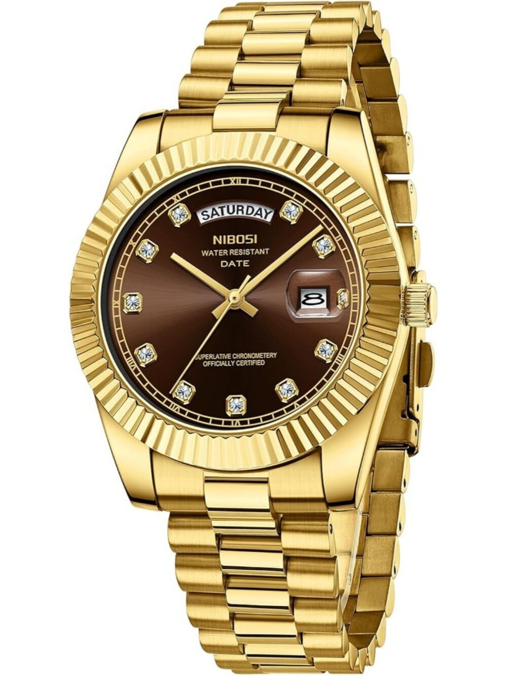 Nibosi Men's Gold Brown Analog Quartz Stainless Waterproof Desiger Wrist Watch